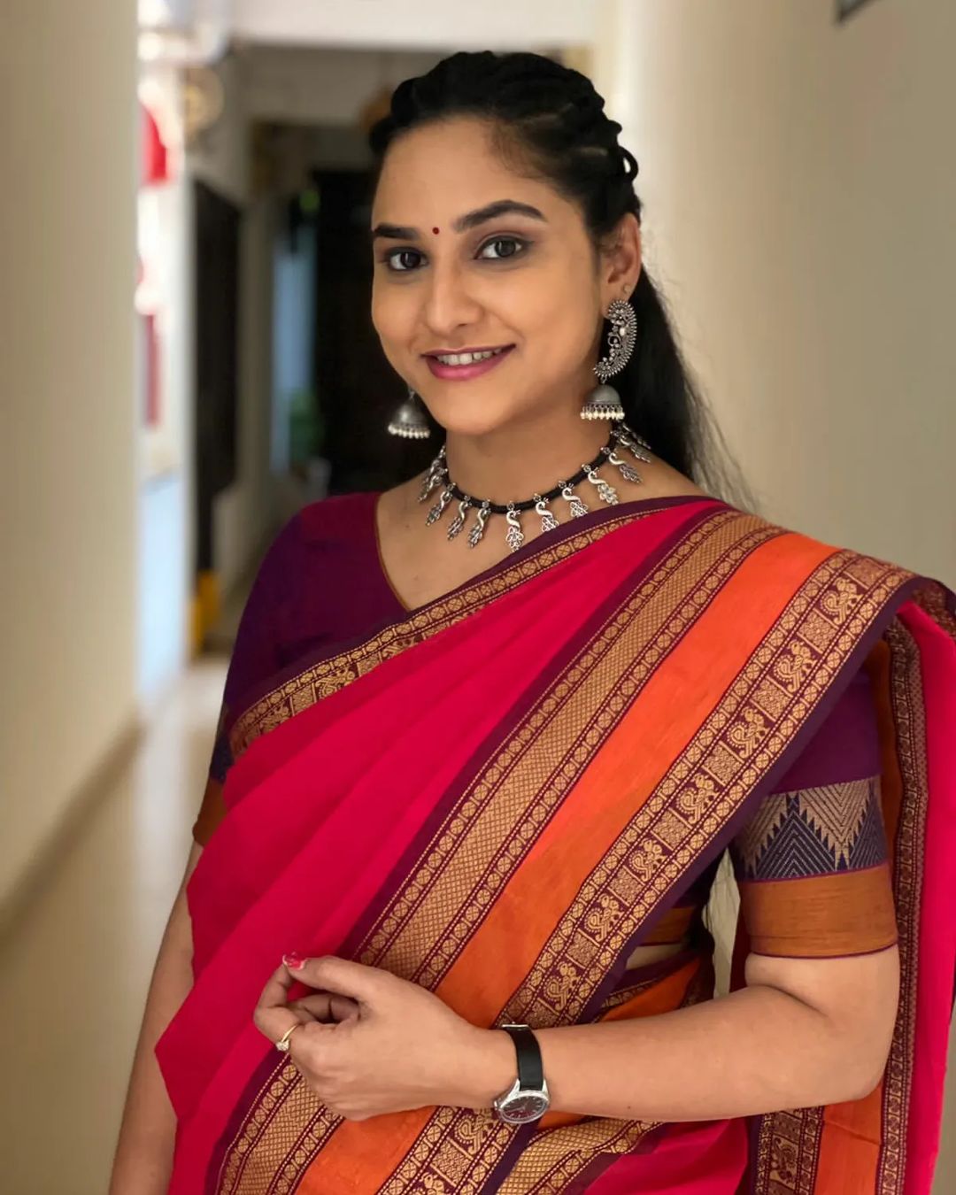 Telugu Tv Anchor Kasi Annapurna Stills in Red Saree